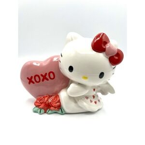 New Hello Kitty Angel Figurine Handcrafted Ceramic Hearts Roses Sanrio Coquette